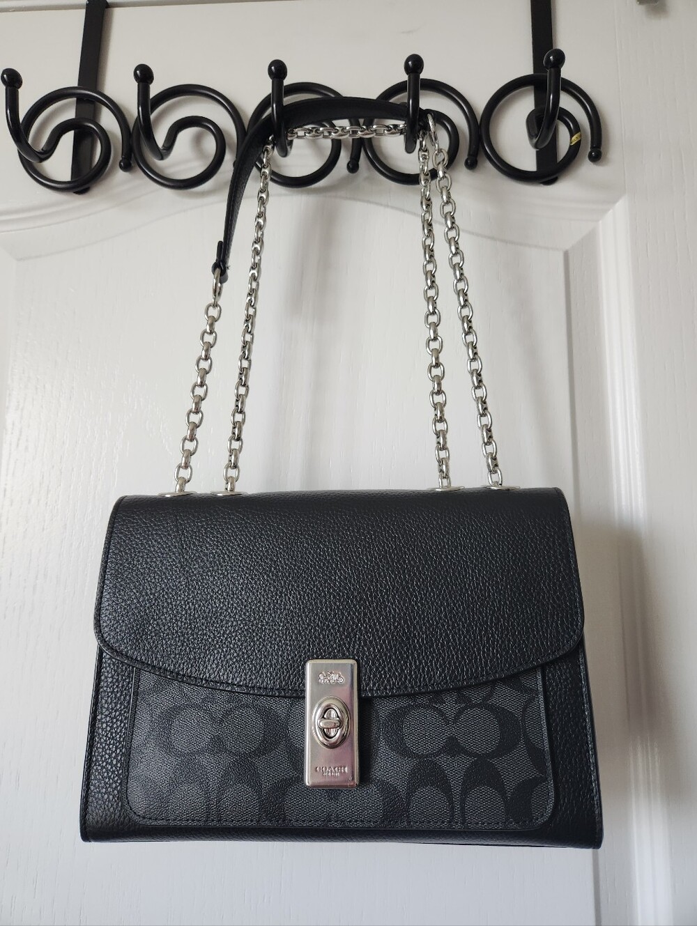 Coach Black Signature Canvas & Leather Chain Shoulder Bag